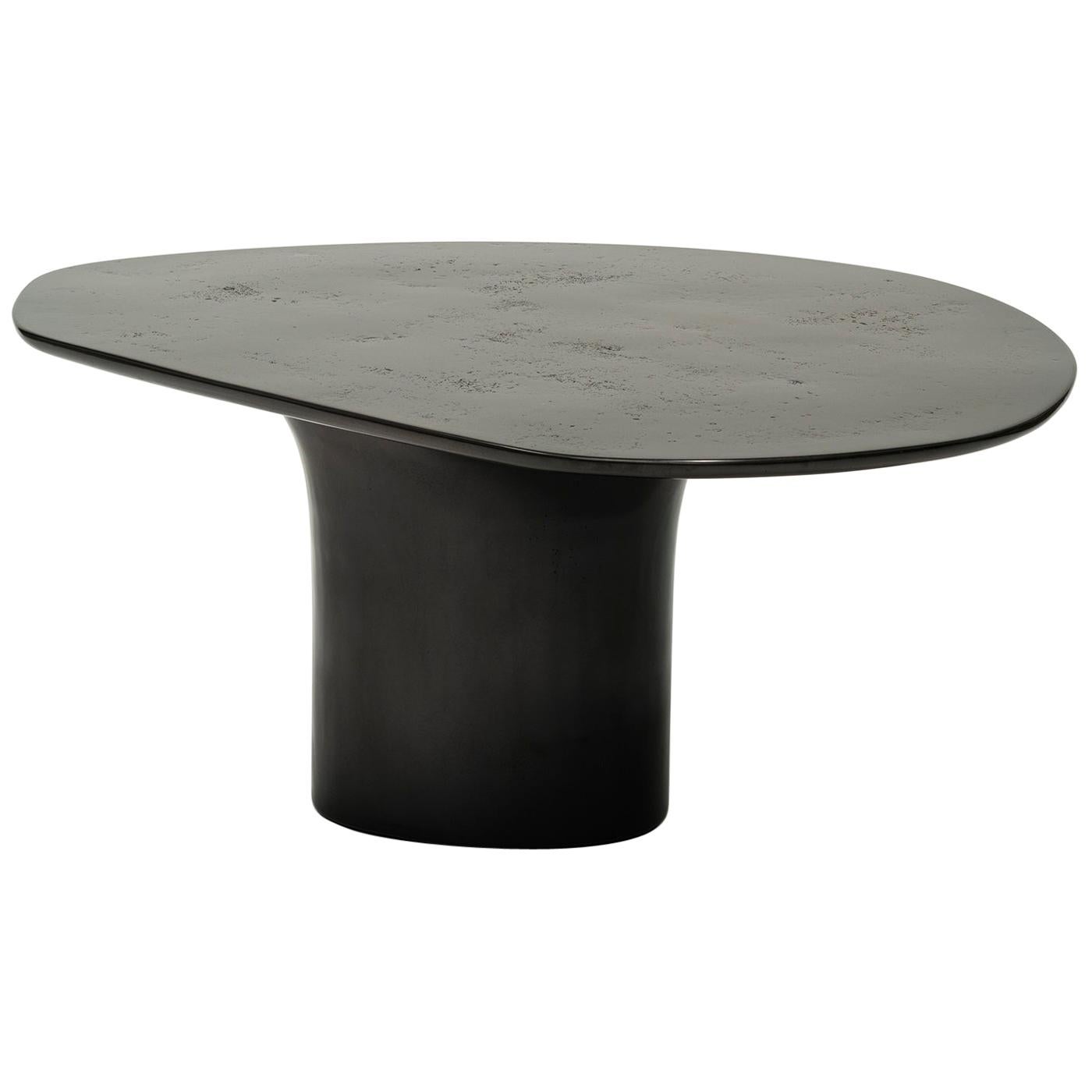 NR Black Smooth Pinin, Contemporary Sculptured Circular Black Low Table