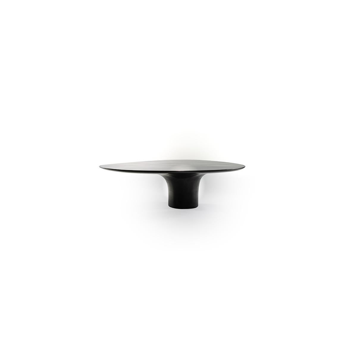 Modern NR Hand-Sculpted Liquid Graphite Metal Smooth Black Finished Low Cocktail Table For Sale