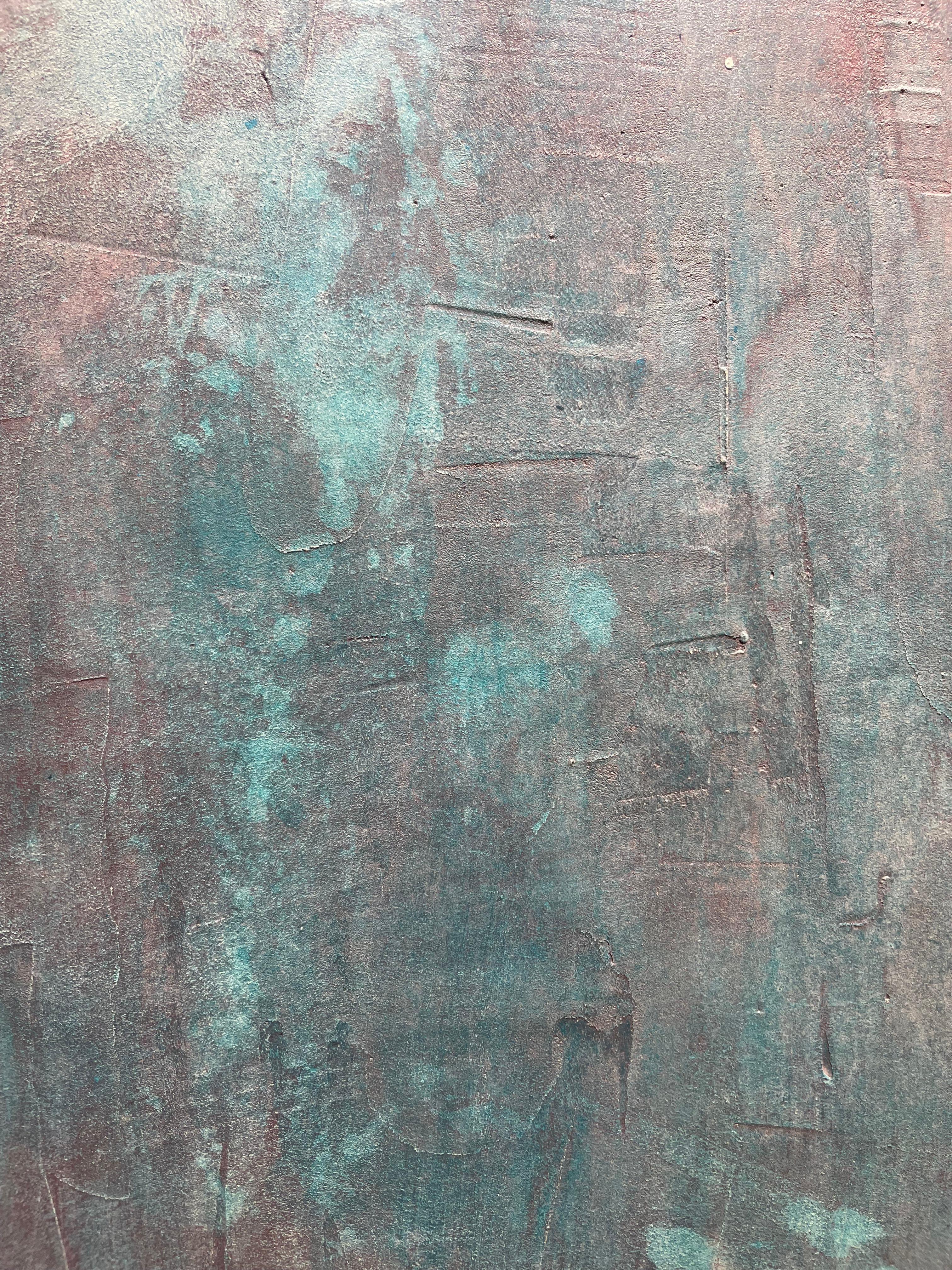 Aigua Viva - 21st Century, Abstract Art, Cement on Wood, Earth Tones - Painting by Núria Guinovart