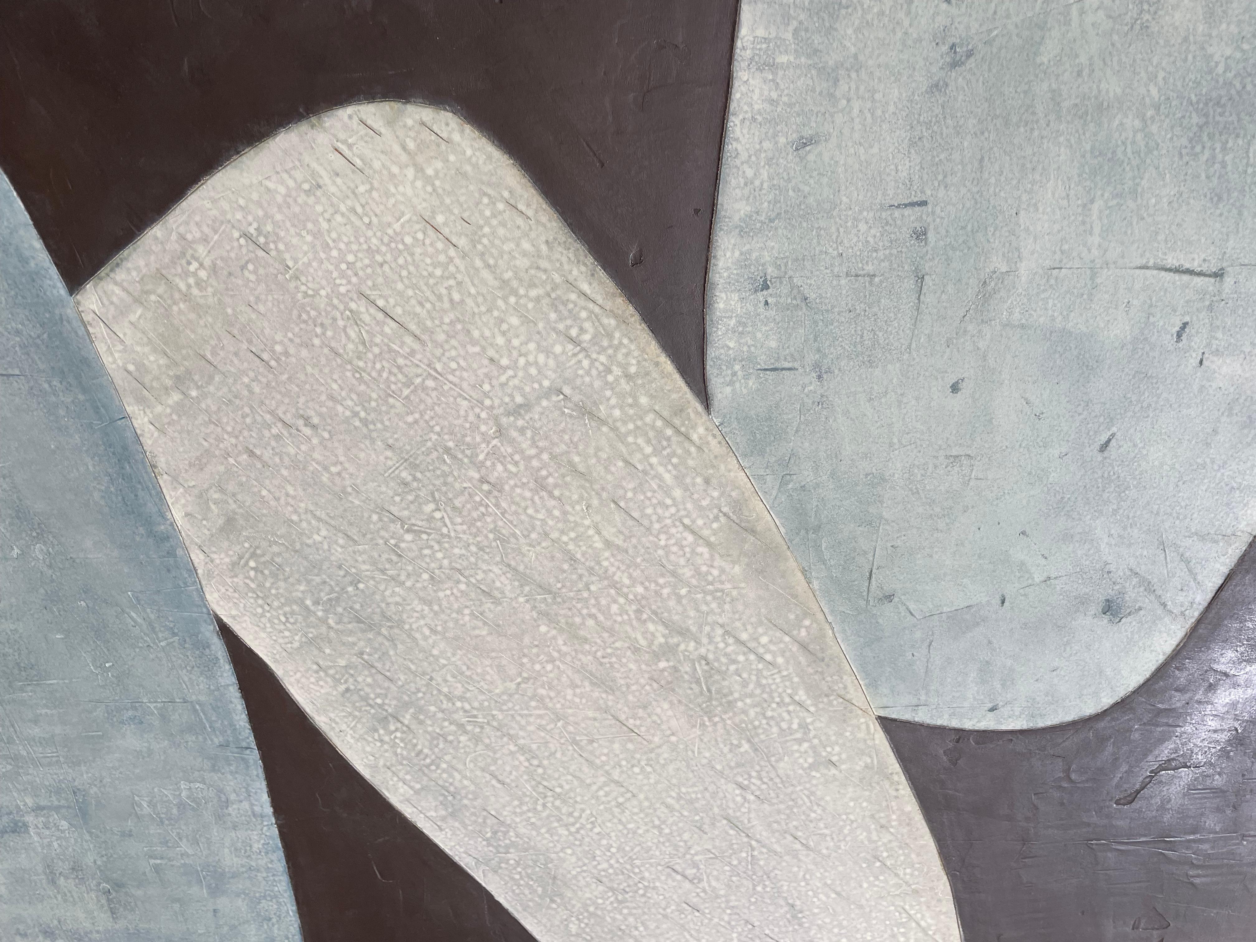 Balanceig – 21. Jahrhundert, Abstrakte Kunst, Zement auf Holz, Erdtöne im Angebot 1