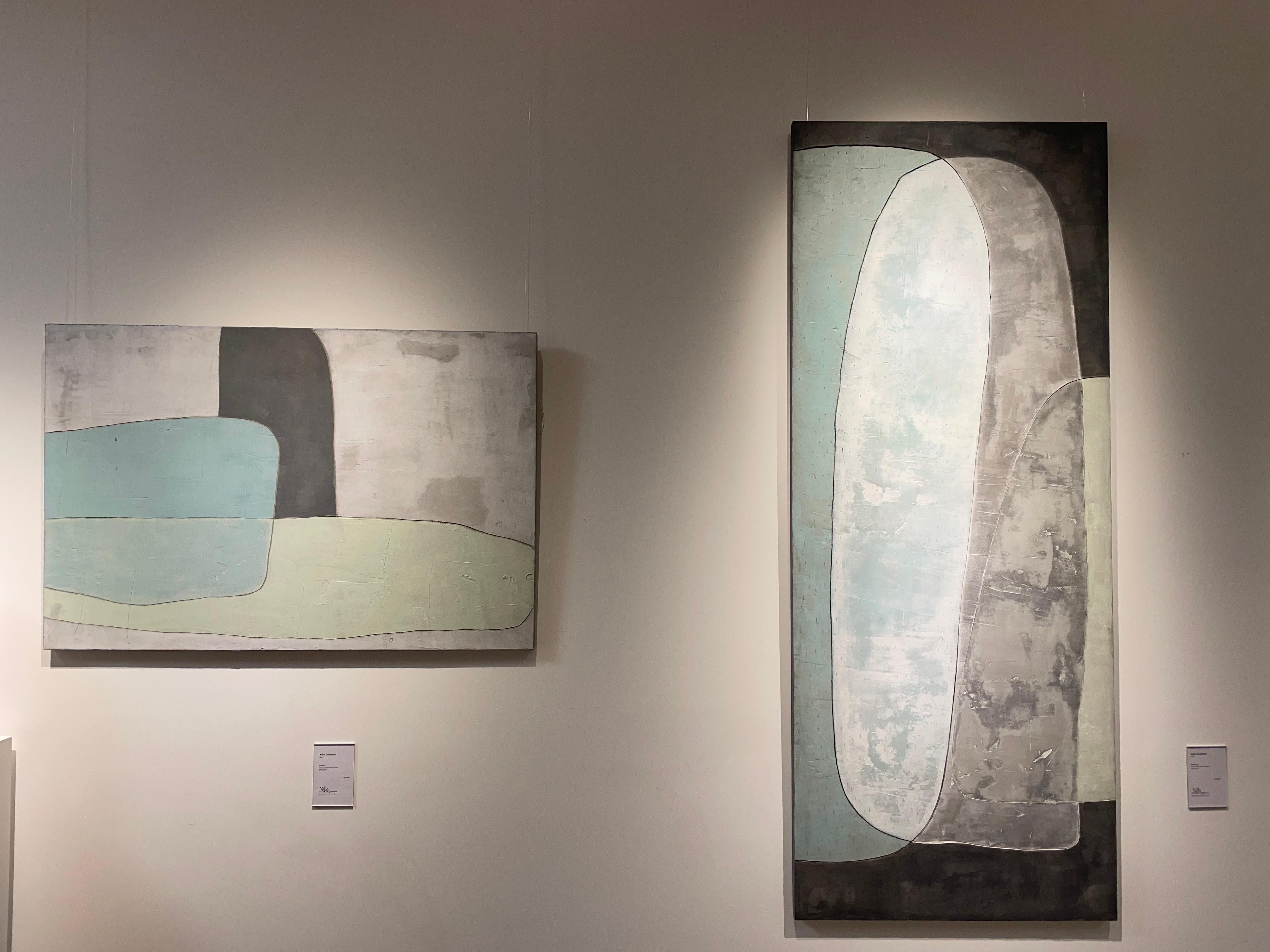 Encallat – Abstrakte Kunst des 21. Jahrhunderts, Zement auf Holz, Erdtöne (Geometrische Abstraktion), Painting, von Núria Guinovart