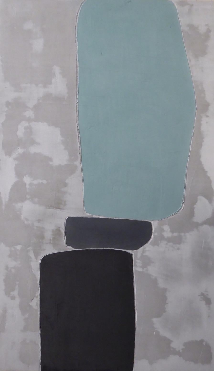 Núria Guinovart Abstract Painting - Equilibri IV - 21st Century, Abstract Art, Cement on Wood, Earth Tones