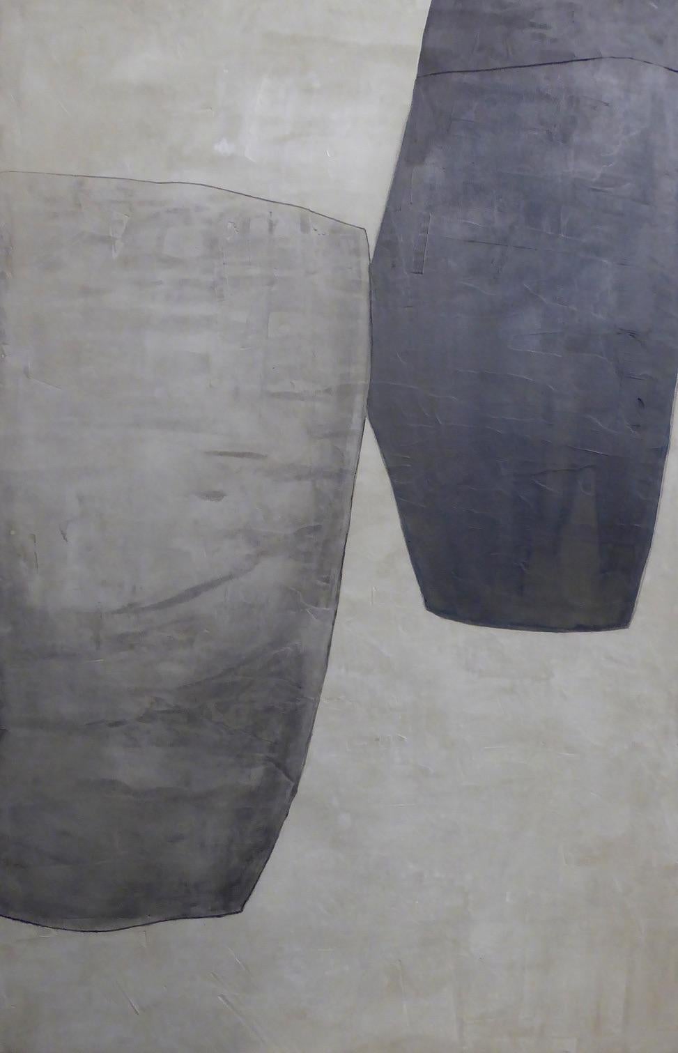 Abstract Painting Núria Guinovart - Formes Suspeses - 21e siècle, art abstrait, ciment sur bois, tons terreux