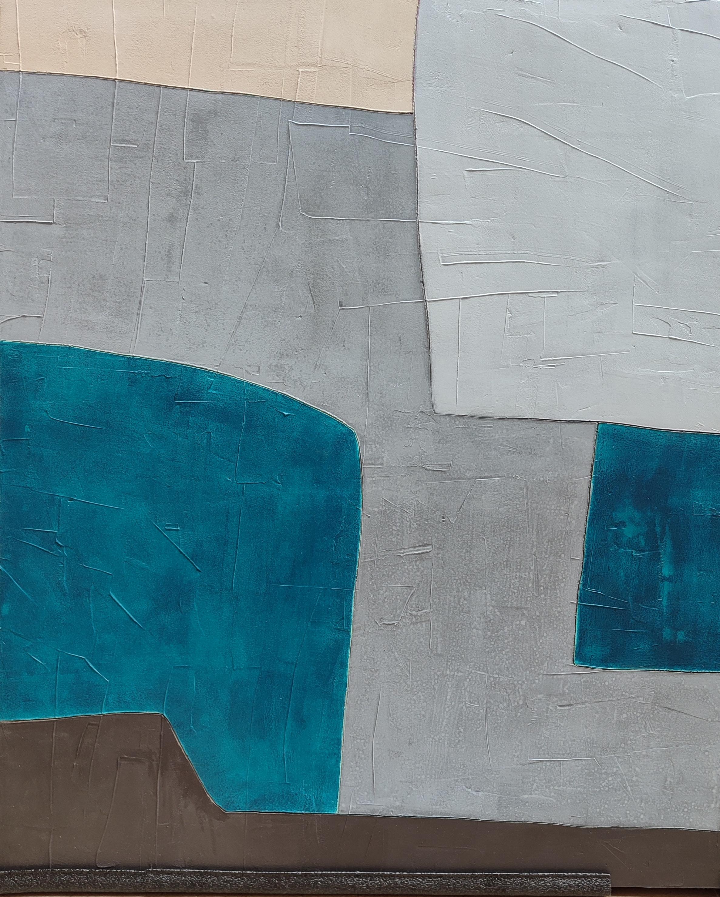 Tríptic - 21. Jahrhundert, Abstrakte Kunst, Zement auf Holz, Erdtöne (Geometrische Abstraktion), Painting, von Núria Guinovart