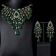 Beauvince Nritya Emerald & Diamond Necklace & Earrings (179.54 ct Gemstones)