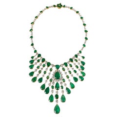 Beauvince Nritya Emerald & Diamond Necklace & Earrings (179.54 ct Gemstones)
