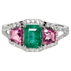 *NRP* 14K 2.20 Ctw Emerald&Toumaline Antique Art Deco Style Engagement Ring