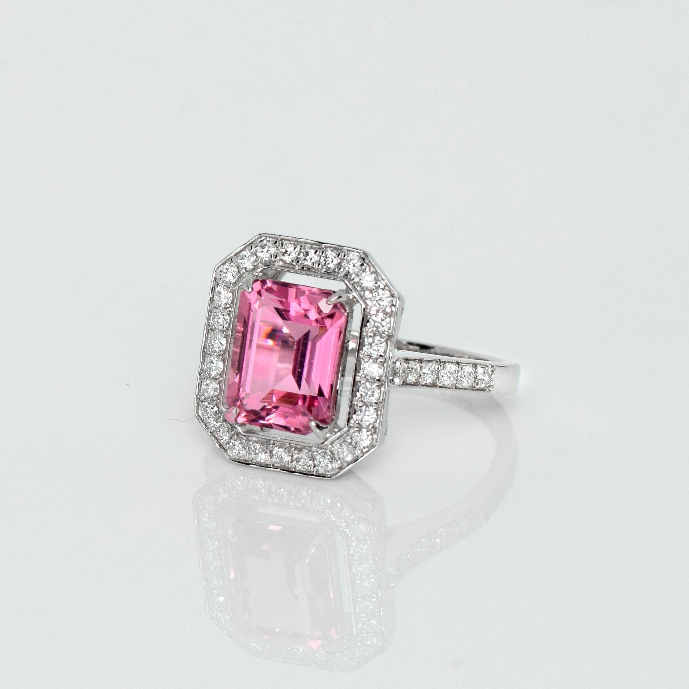 Contemporary *NRP* IGI 14K 2.28 Ct Top Pink Tourmaline Antique Art Deco Style Engagement Ring For Sale