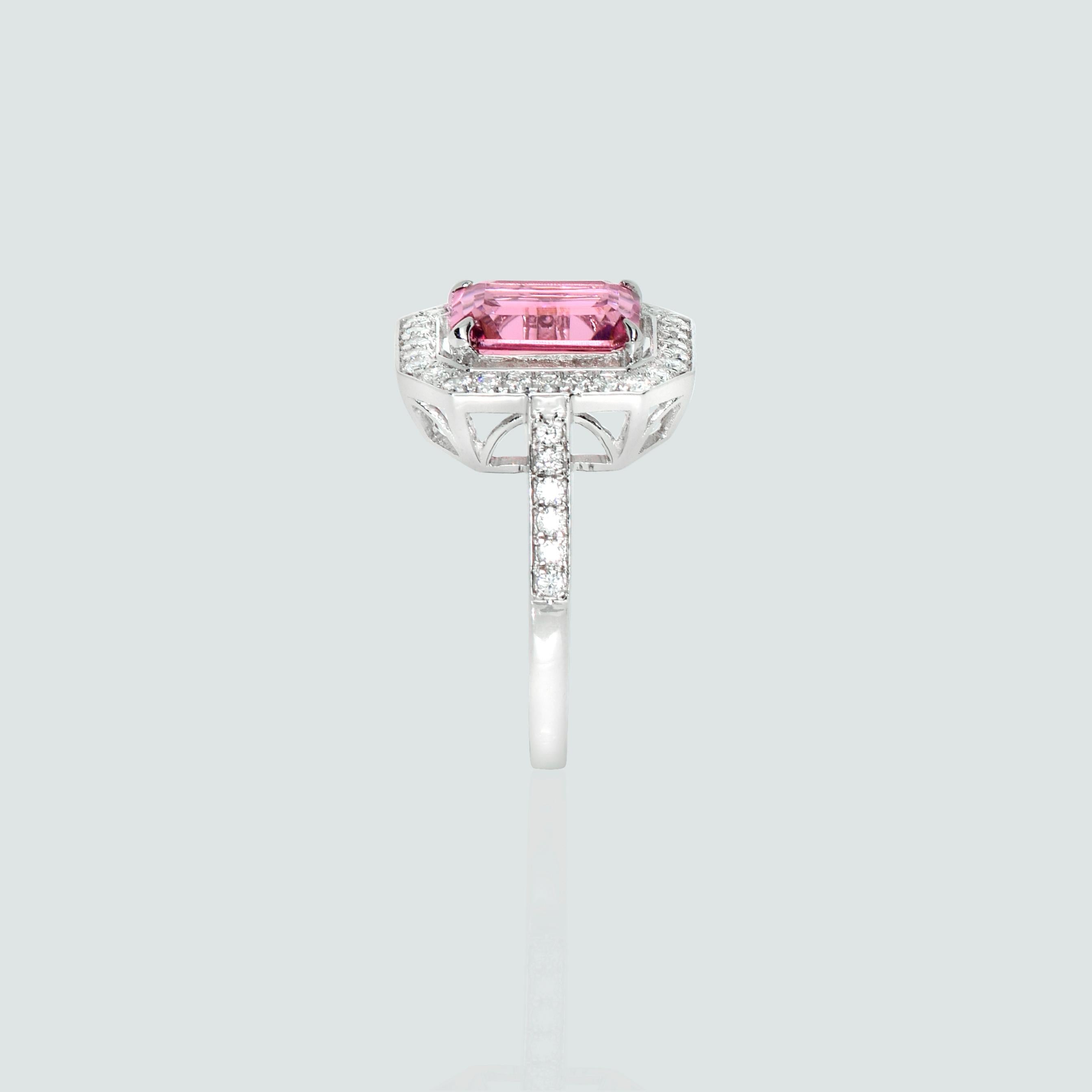 Women's *NRP* IGI 14K 2.28 Ct Top Pink Tourmaline Antique Art Deco Style Engagement Ring For Sale