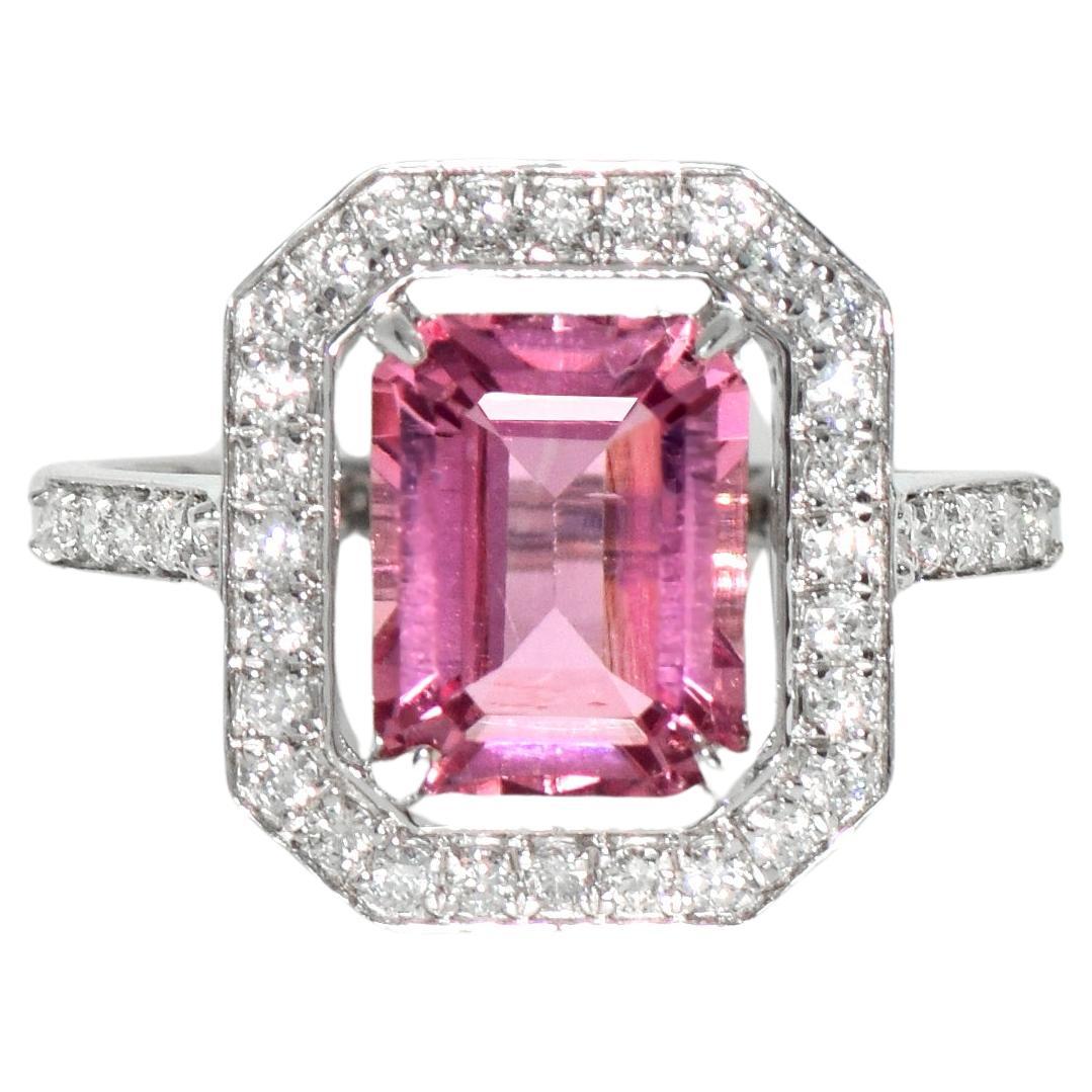 *NRP* IGI 14K 2.28 Ct Top Pink Tourmaline Antique Art Deco Style Engagement Ring For Sale