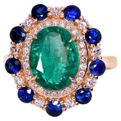 *NRP* IGI 14K 3.11 ct Green Emerald&Pink Diamond Art Deco Engagement Ring