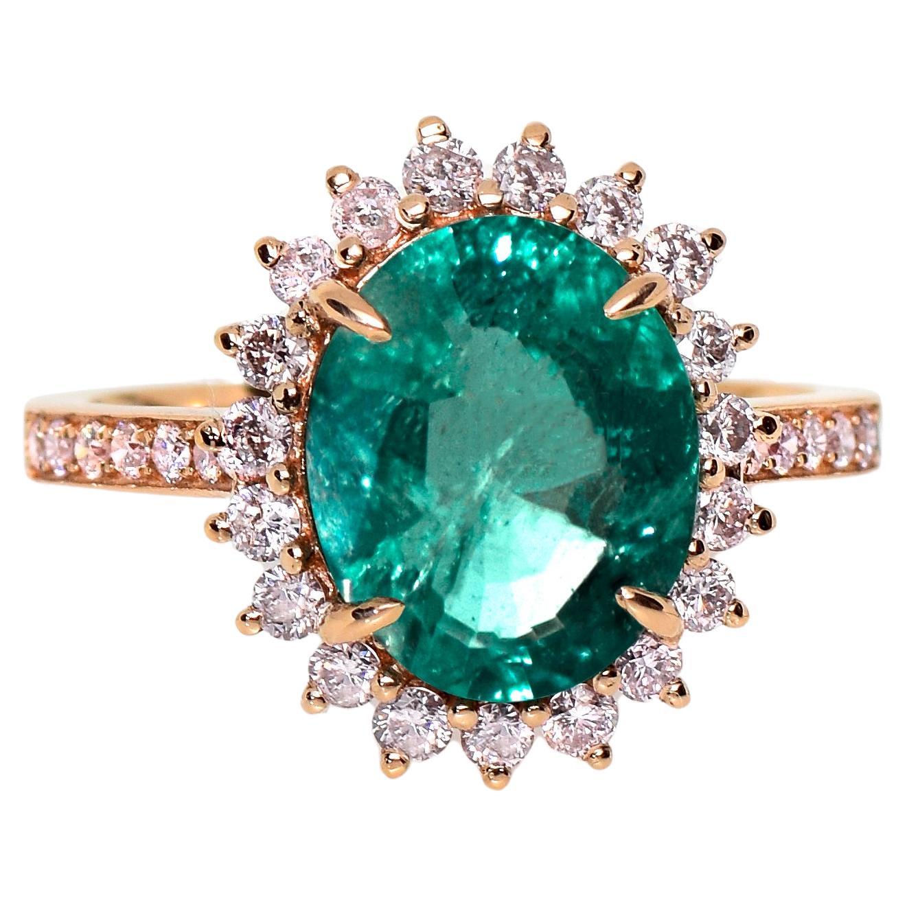 *NRP*IGI 14K 7.73 ct Natural Green Emerald&Pink Diamond Art Deco