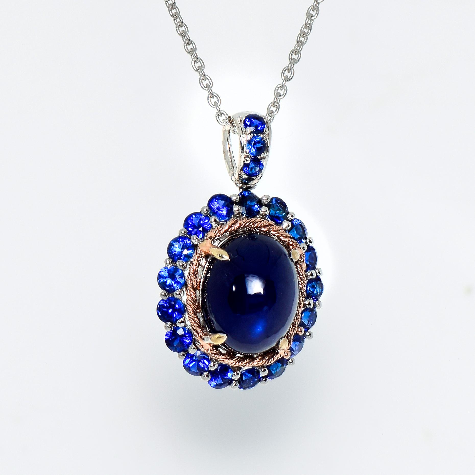 Contemporary *NRP* IGI 14k 5.80 Carat Blue Sapphire Antique Art Deco Drop Pendant Necklace