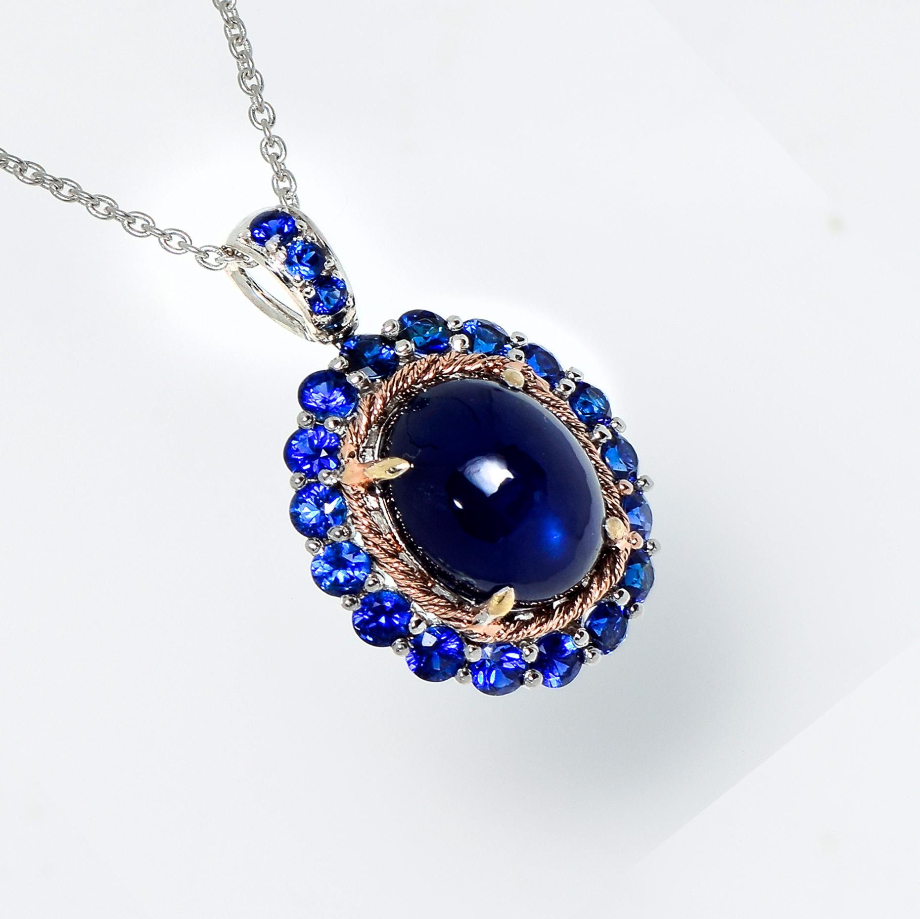 *NRP* IGI 14k 5.80 Carat Blue Sapphire Antique Art Deco Drop Pendant Necklace 1