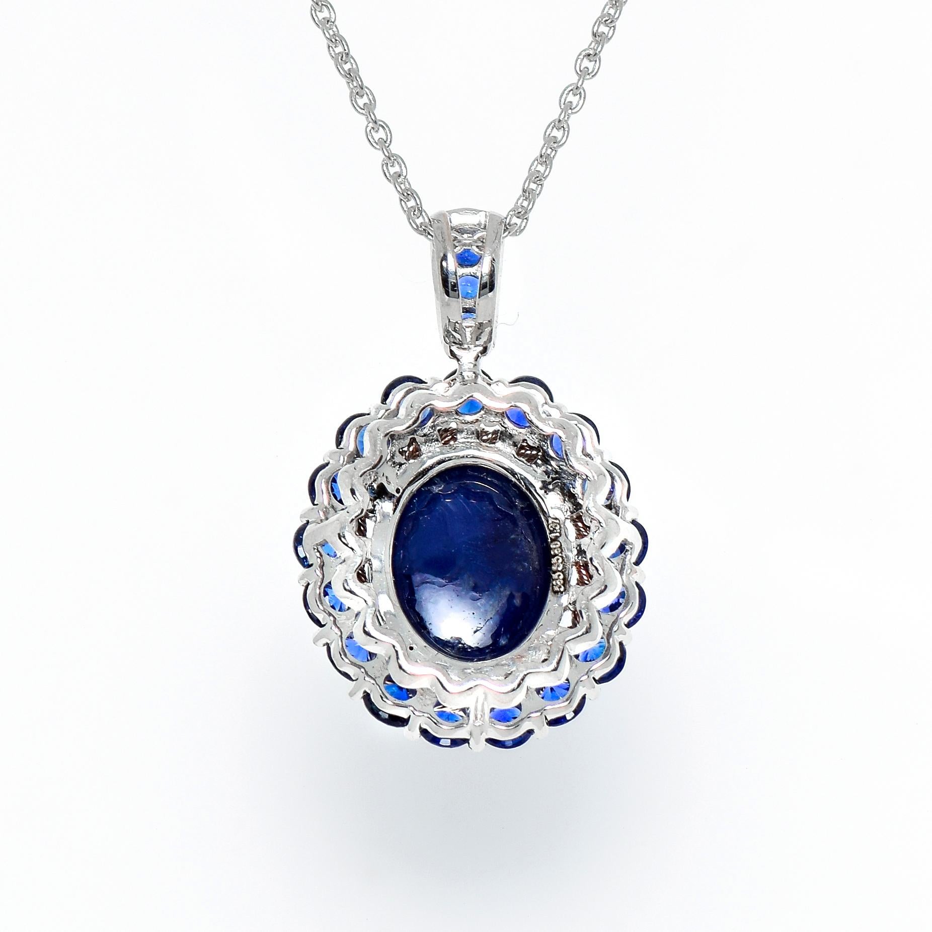 *NRP* IGI 14k 5.80 Carat Blue Sapphire Antique Art Deco Drop Pendant Necklace 2