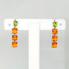 *NRP*IGI 14K 6.86 Carat Orange Fire Opal&Peridot Antique Art Deco Drop Earrings