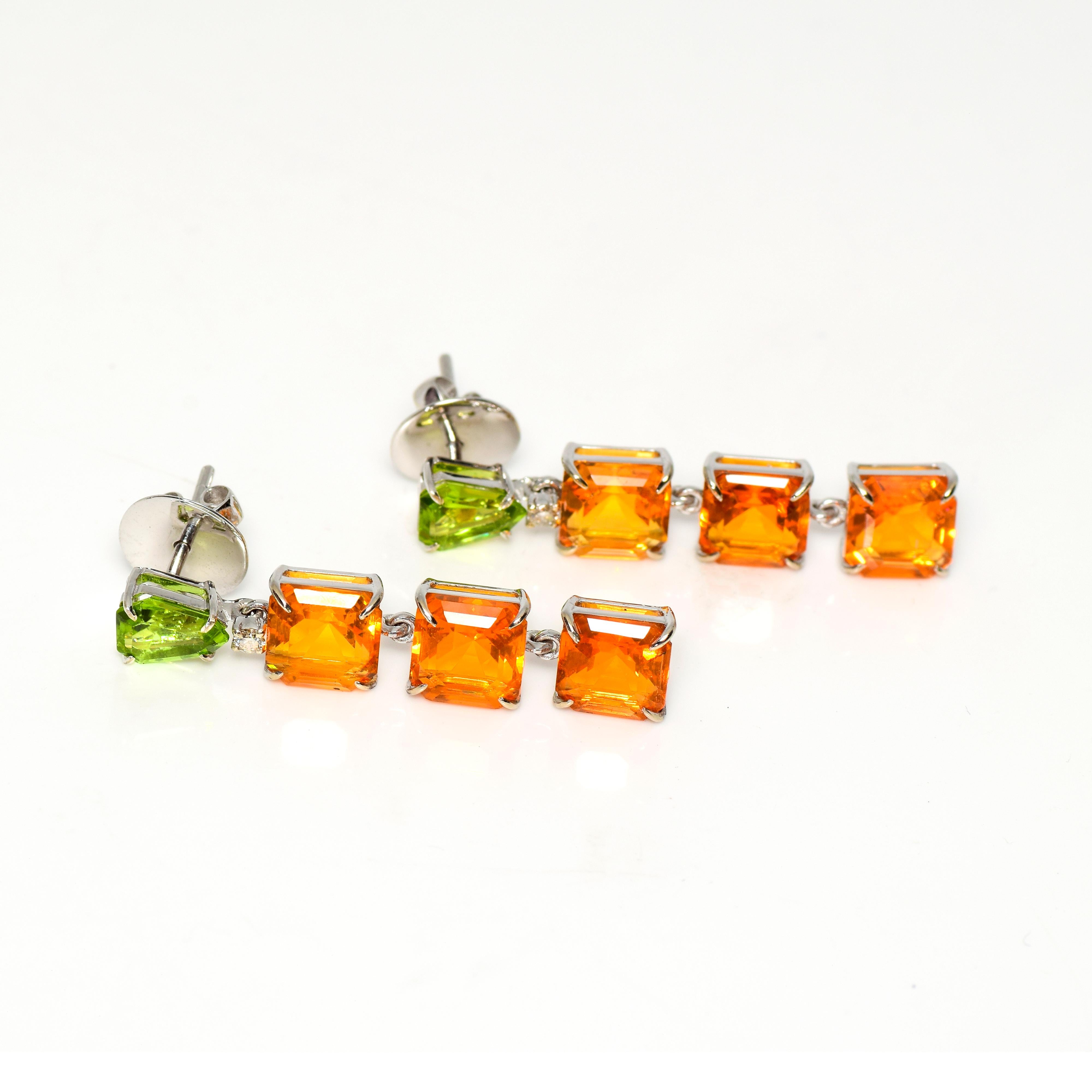 *NRP*IGI 14K 6.86 Carat Orange Fire Opal&Peridot Antique Art Deco Drop Earrings In New Condition In Kaohsiung City, TW