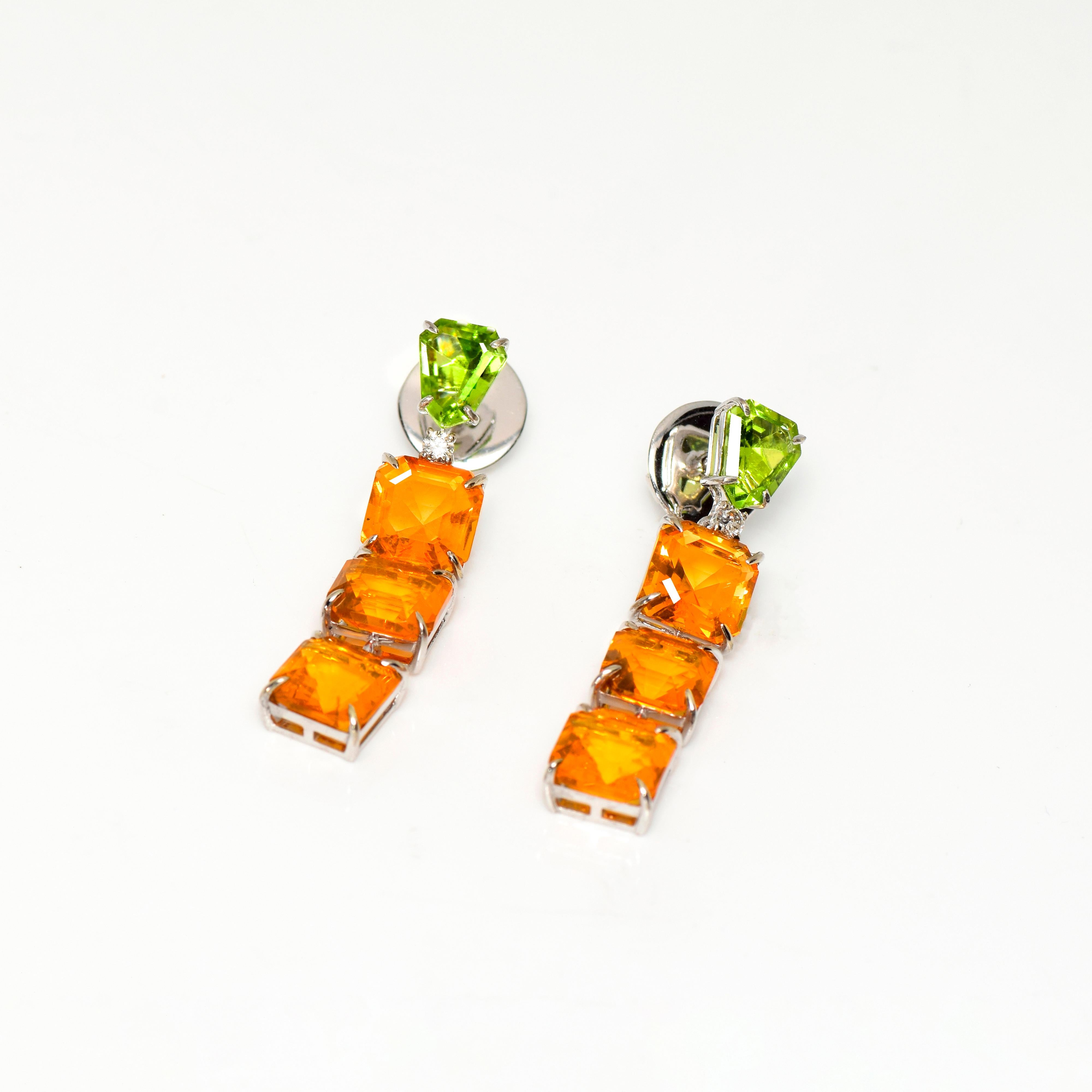 Women's *NRP*IGI 14K 6.86 Carat Orange Fire Opal&Peridot Antique Art Deco Drop Earrings