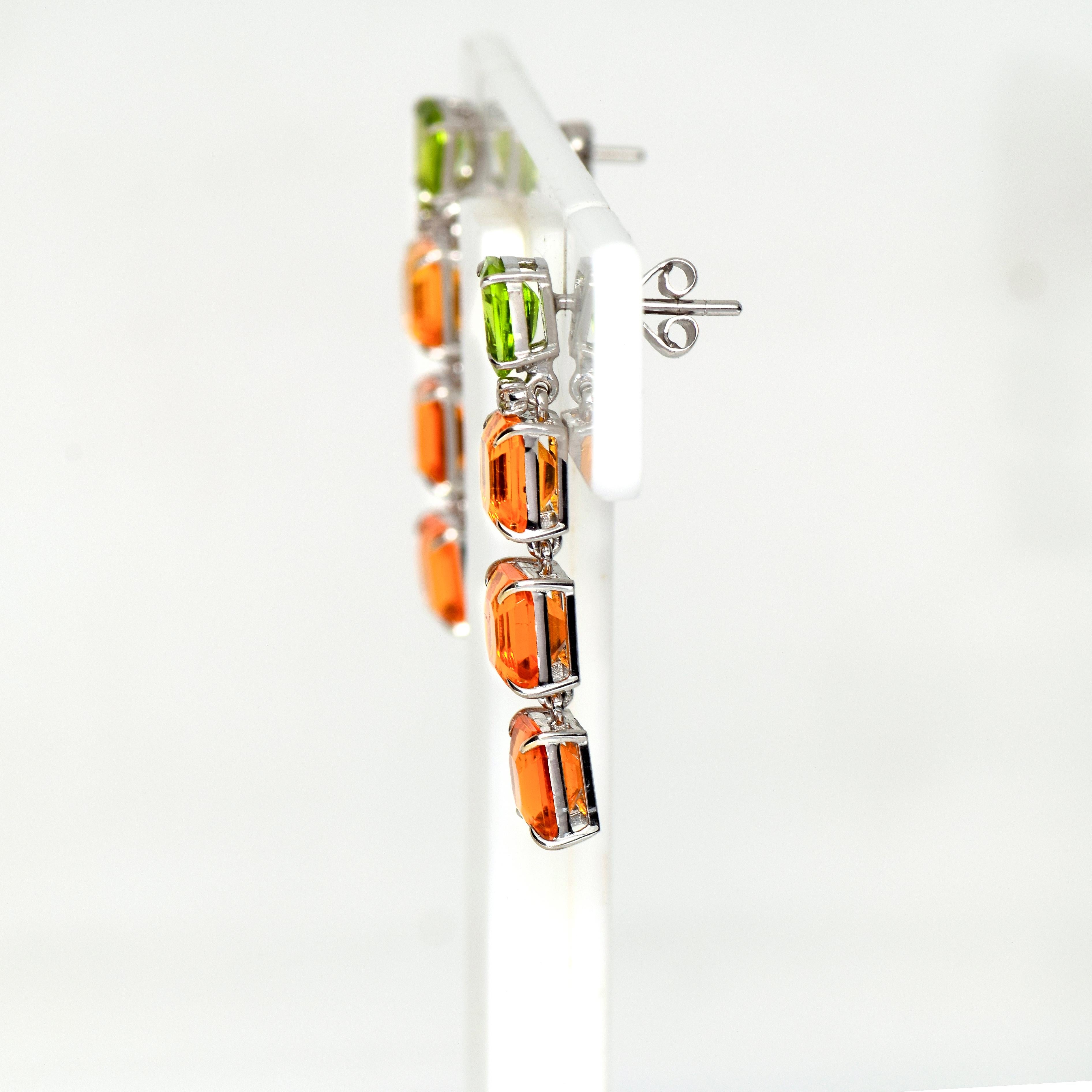 *NRP*IGI 14K 6.86 Carat Orange Fire Opal&Peridot Antique Art Deco Drop Earrings 3