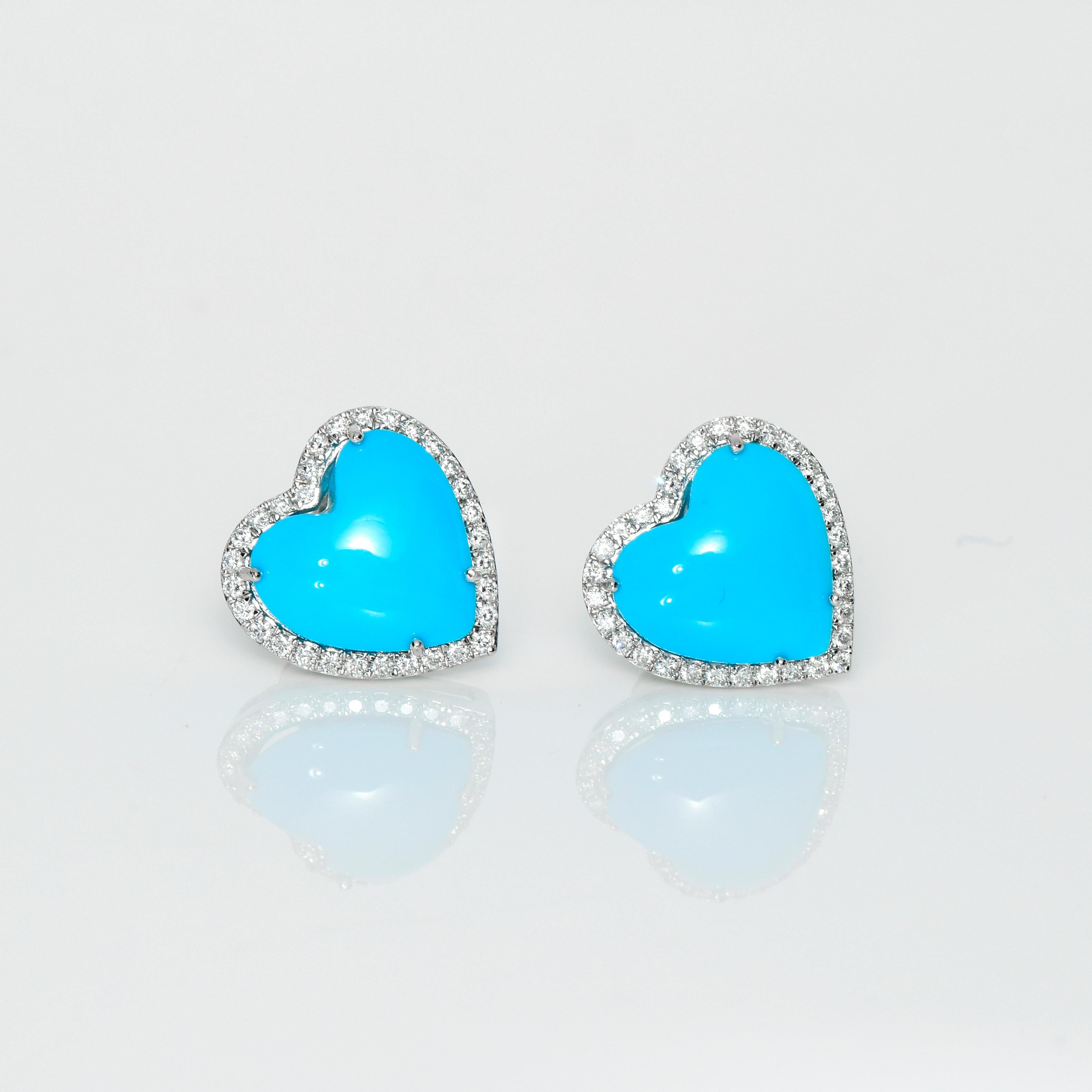 *NRP* IGI 14k 8.27 Carat Turquoise&Diamonds Antique Art Deco Stud Earrings In New Condition In Kaohsiung City, TW