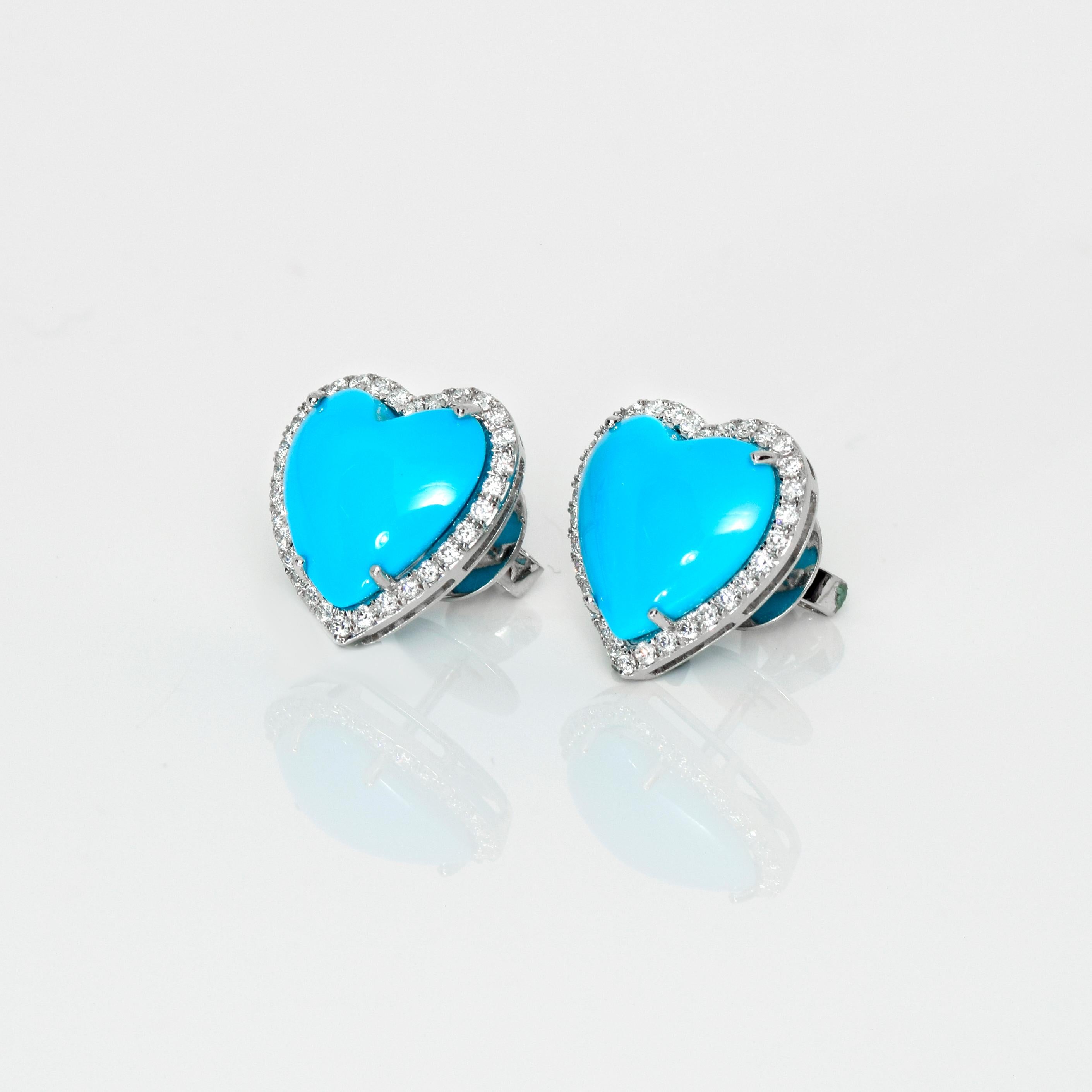 Women's *NRP* IGI 14k 8.27 Carat Turquoise&Diamonds Antique Art Deco Stud Earrings