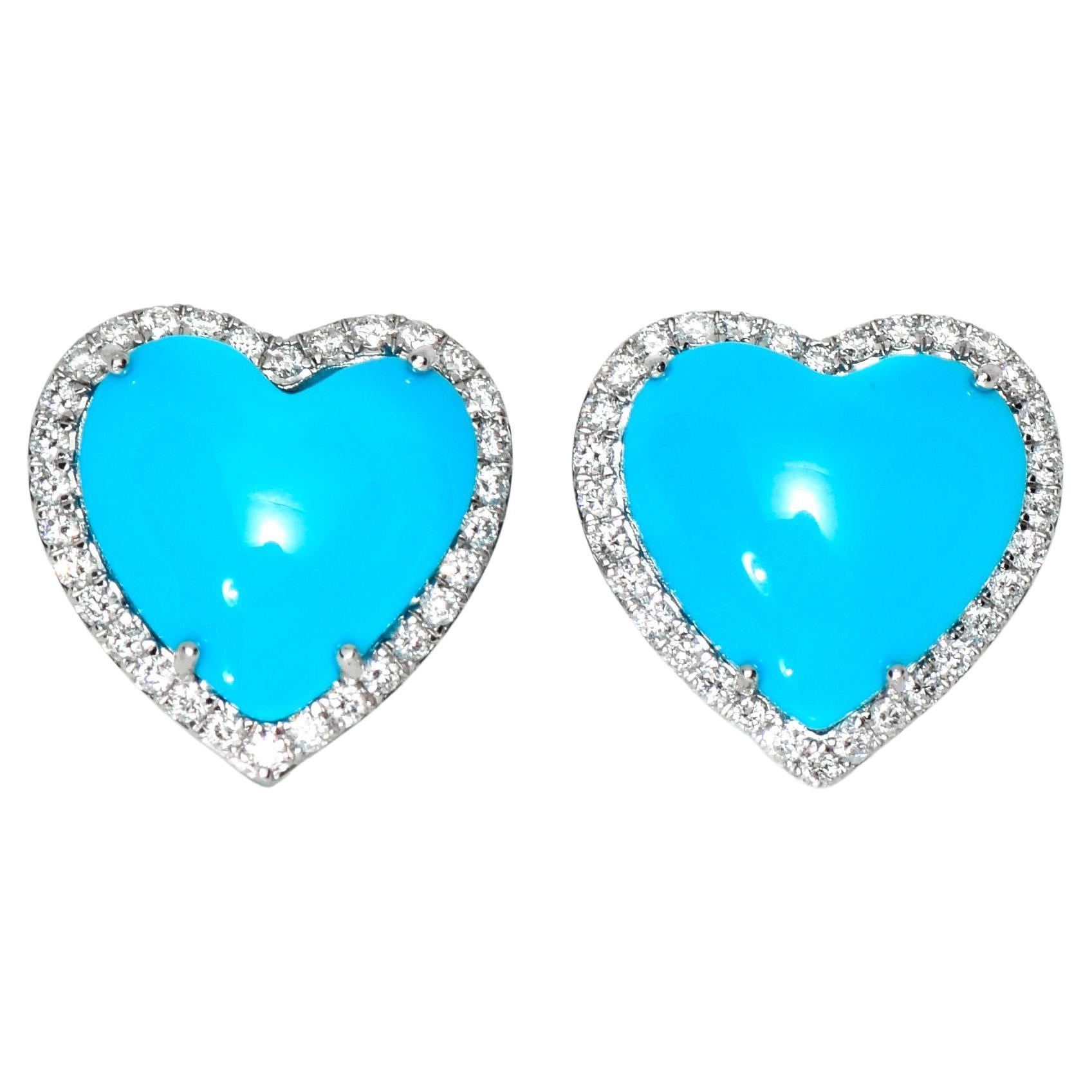*NRP* IGI 14k 8.27 Carat Turquoise&Diamonds Antique Art Deco Stud Earrings