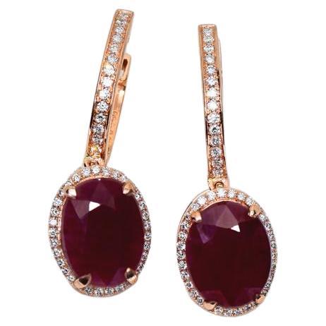 Planetys Ohrringe Damen - 9 Karat Gelbgold, Natürlicher Rubin & Diamanten, 7x27 Mm