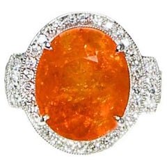 NRP-14K IGI 6.21 Ct Fanta Garnet&Diamonds Antique Art Deco Style Engagement Ring