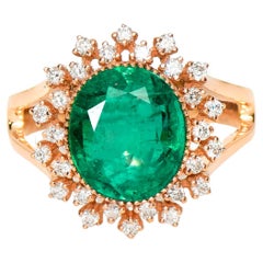 *NRP* IGI 18K 3.67 Ct Emerald&Diamond Antique Art Deco Style Engagement Ring