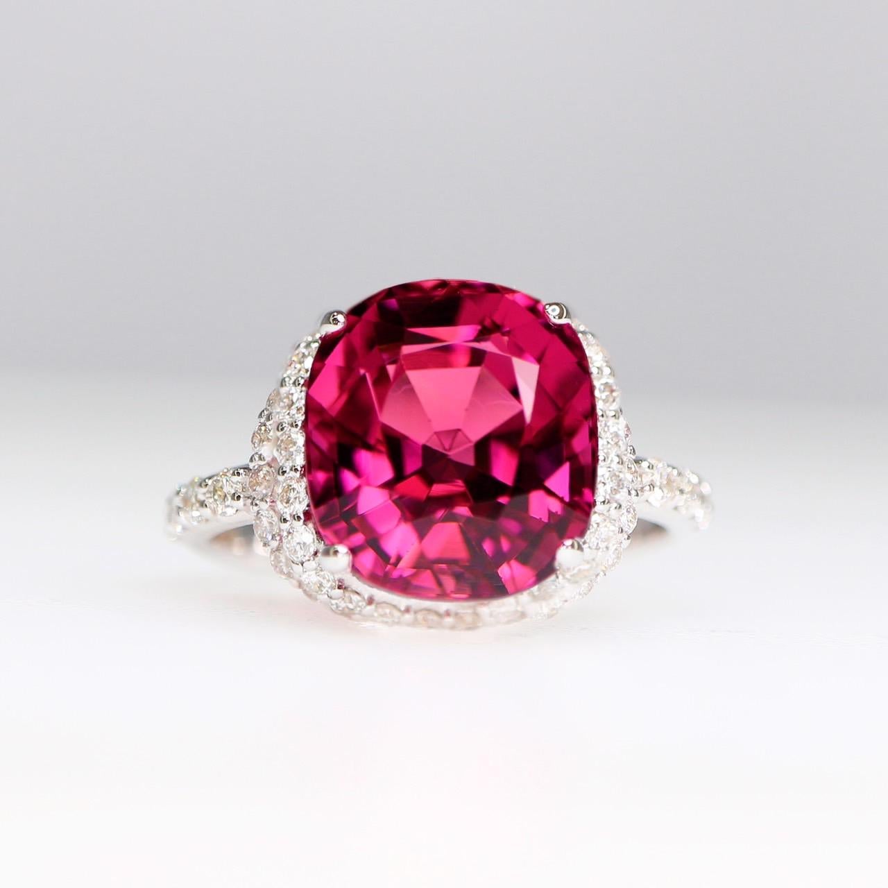 Cushion Cut *NRP* GIA 14K 4.90 Ct Top Pink Tourmaline Antique Art Deco Style Engagement Ring