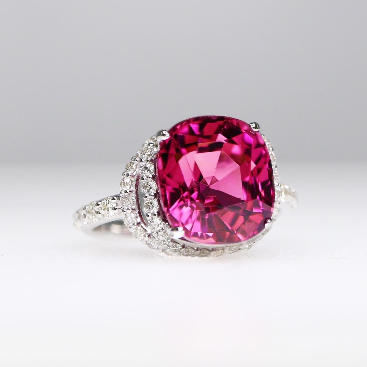 *NRP* GIA 14K 4.90 Ct Top Pink Tourmaline Antique Art Deco Style Engagement Ring In New Condition In Kaohsiung City, TW