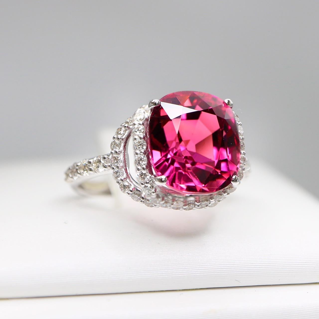 *NRP* GIA 14K 4.90 Ct Top Pink Tourmaline Antique Art Deco Style Engagement Ring 1