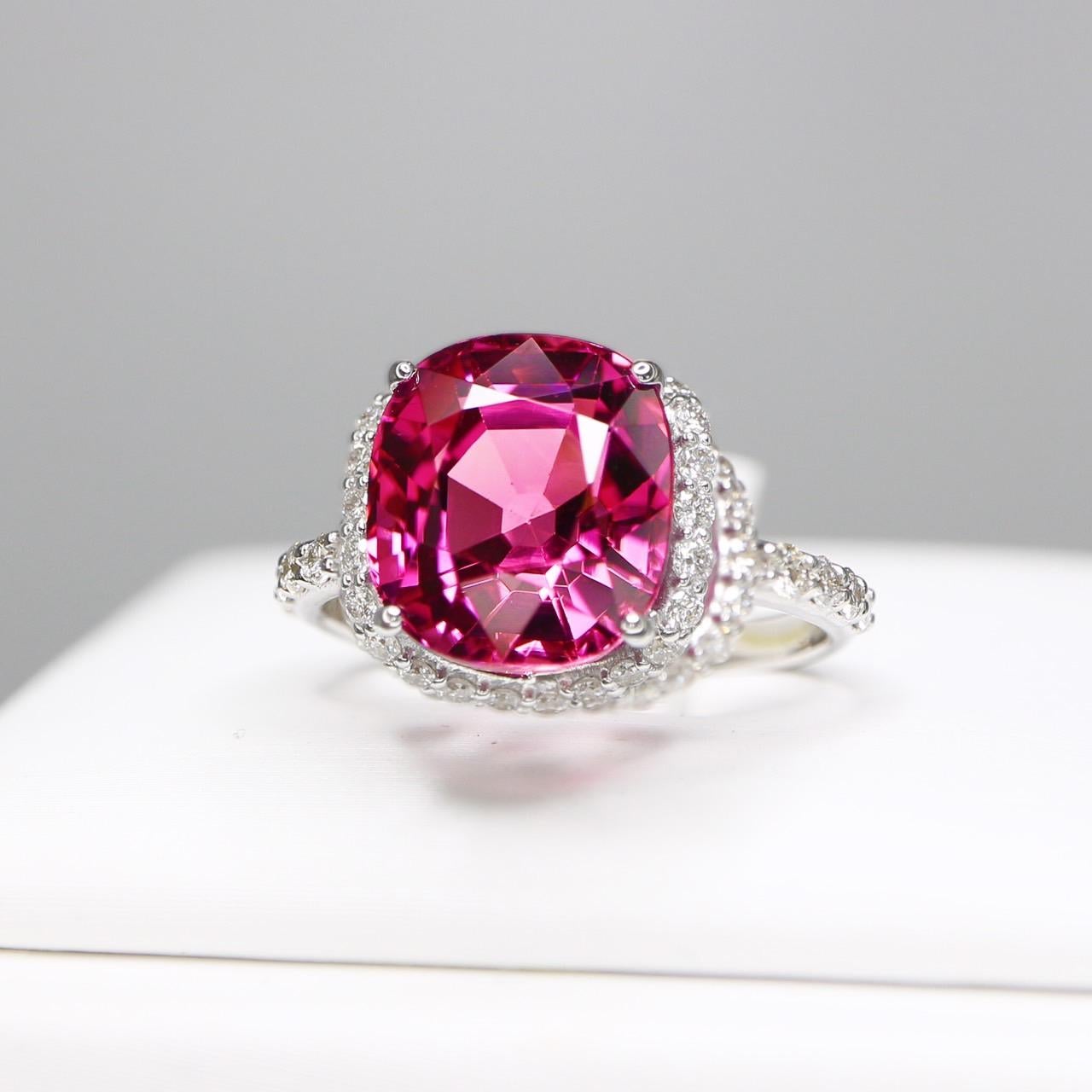 *NRP* GIA 14K 4.90 Ct Top Pink Tourmaline Antique Art Deco Style Engagement Ring 2