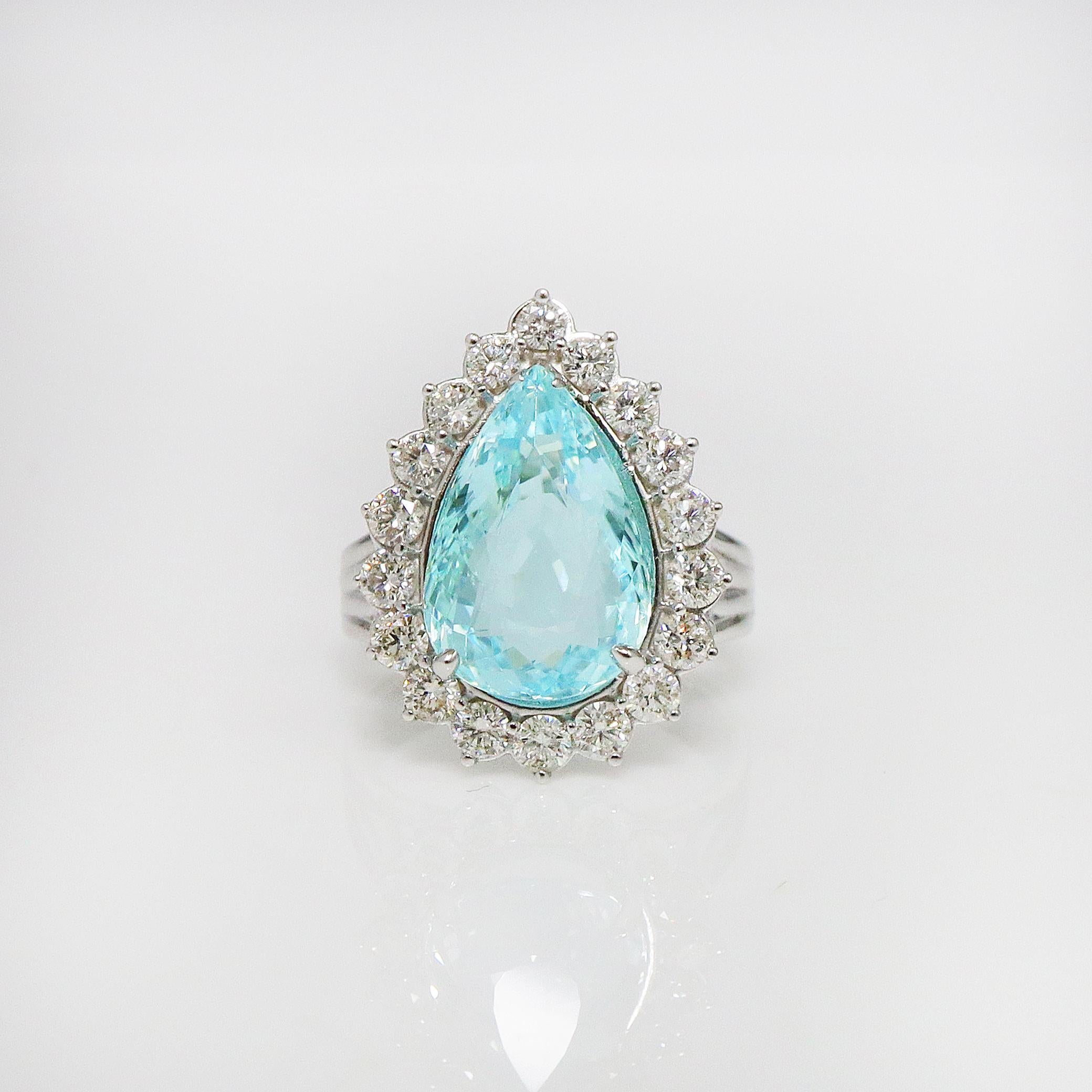 Pear Cut GIA 18K 6.21 Carat Paraiba&Diamonds Art Deco Style Engagement Ring For Sale
