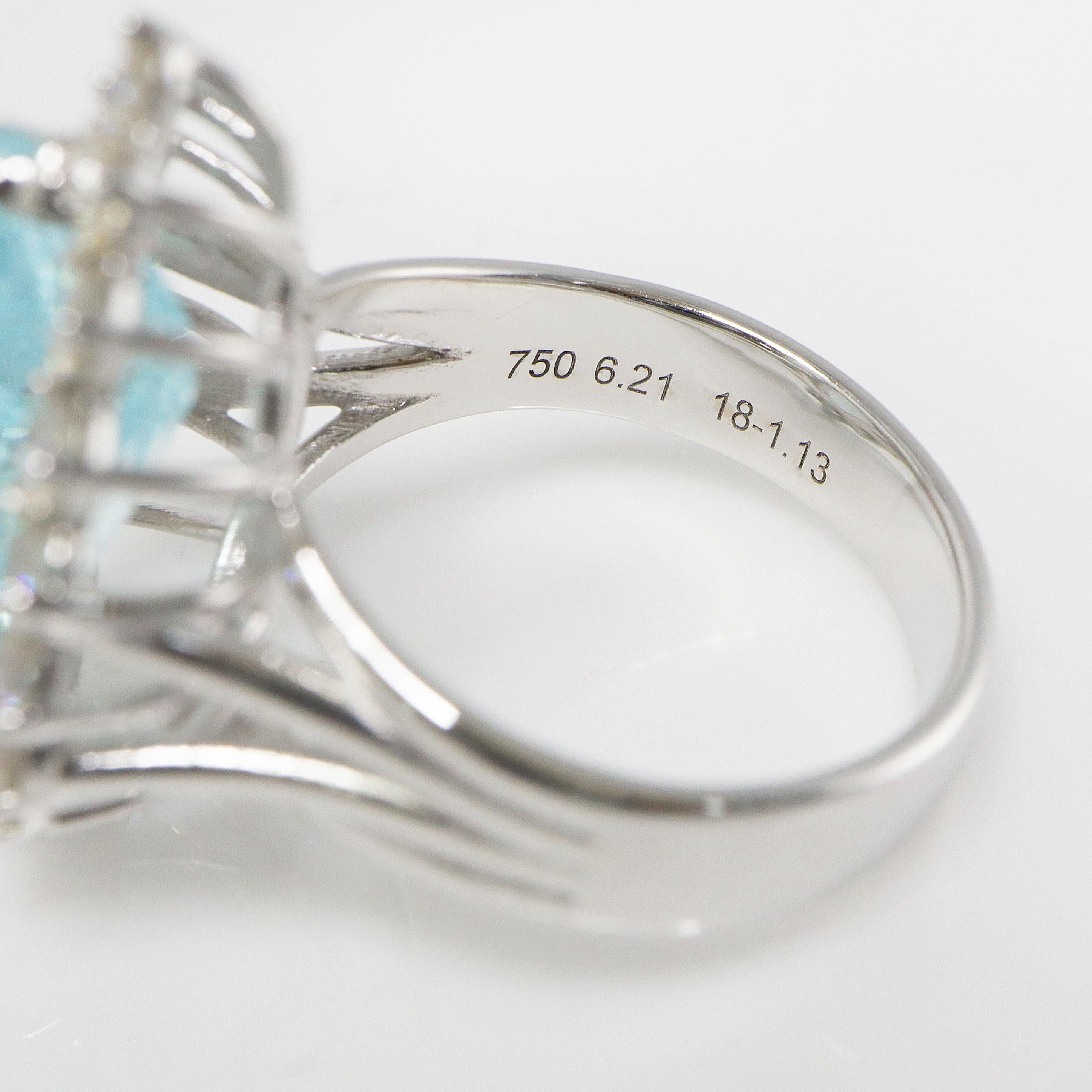 GIA 18K 6.21 Carat Paraiba&Diamonds Art Deco Style Engagement Ring For Sale 5