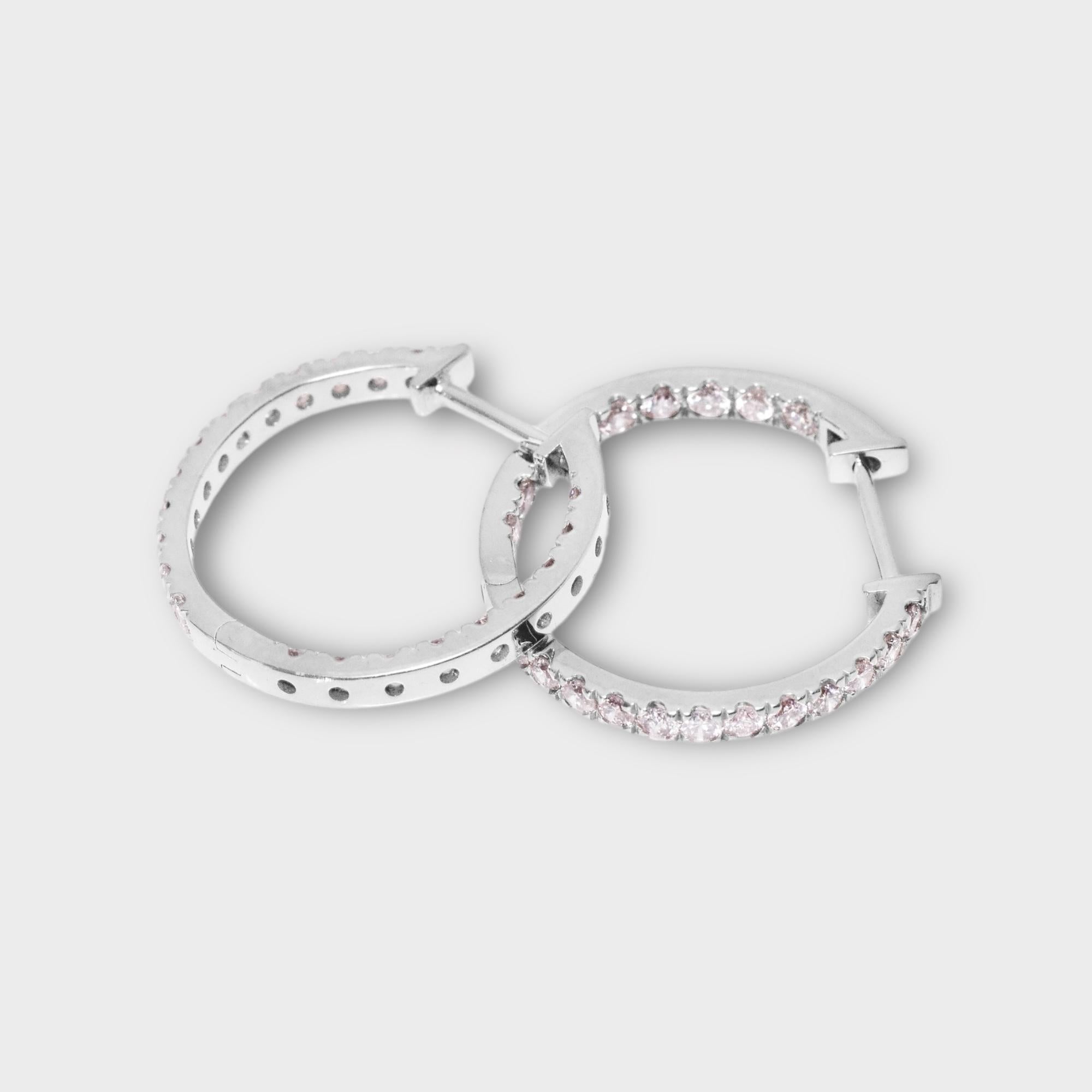 IGI 14K 0.98 ct Natural Pink Diamonds Hoop Earrings For Sale 2