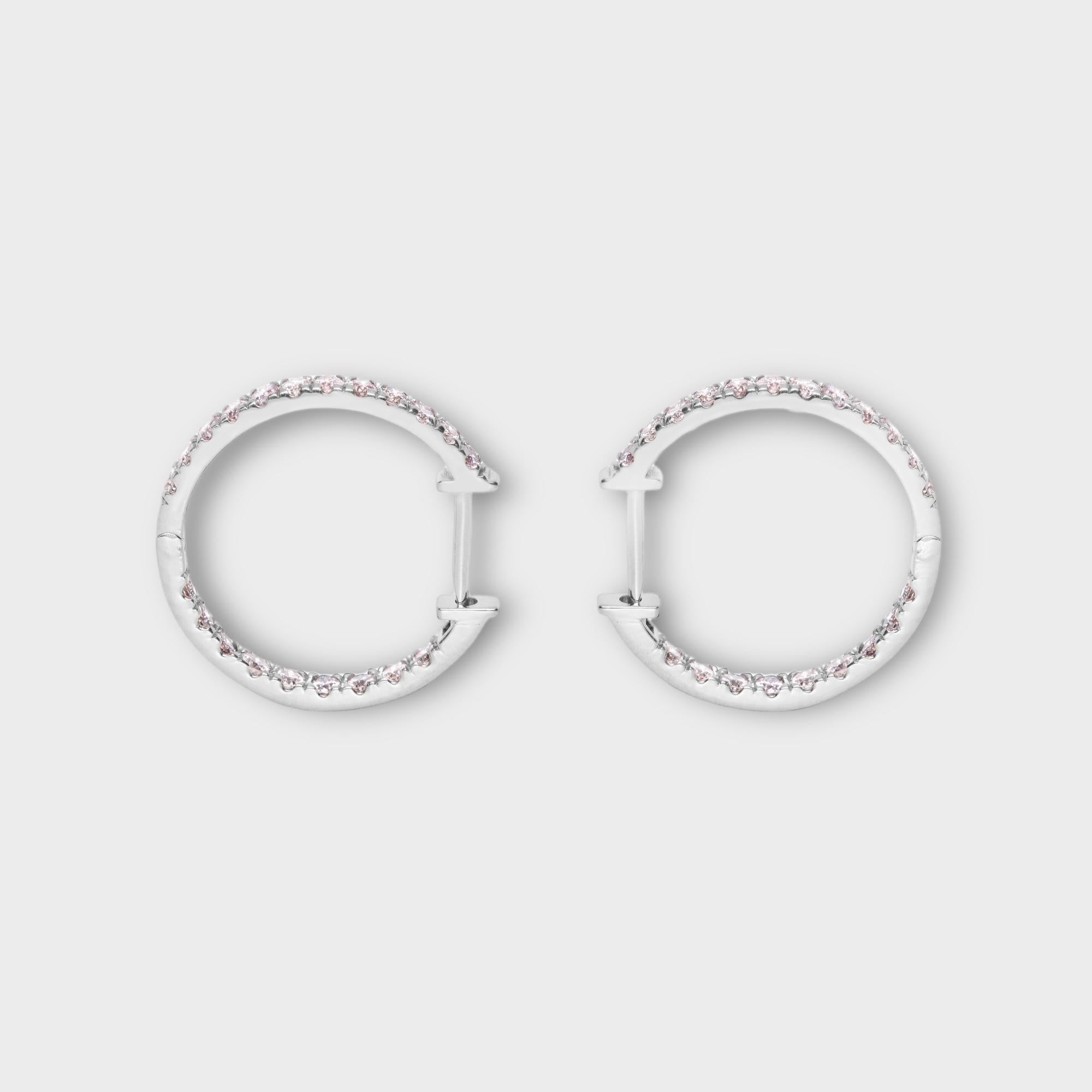 IGI 14K 0.98 ct Natural Pink Diamonds Hoop Earrings For Sale 3