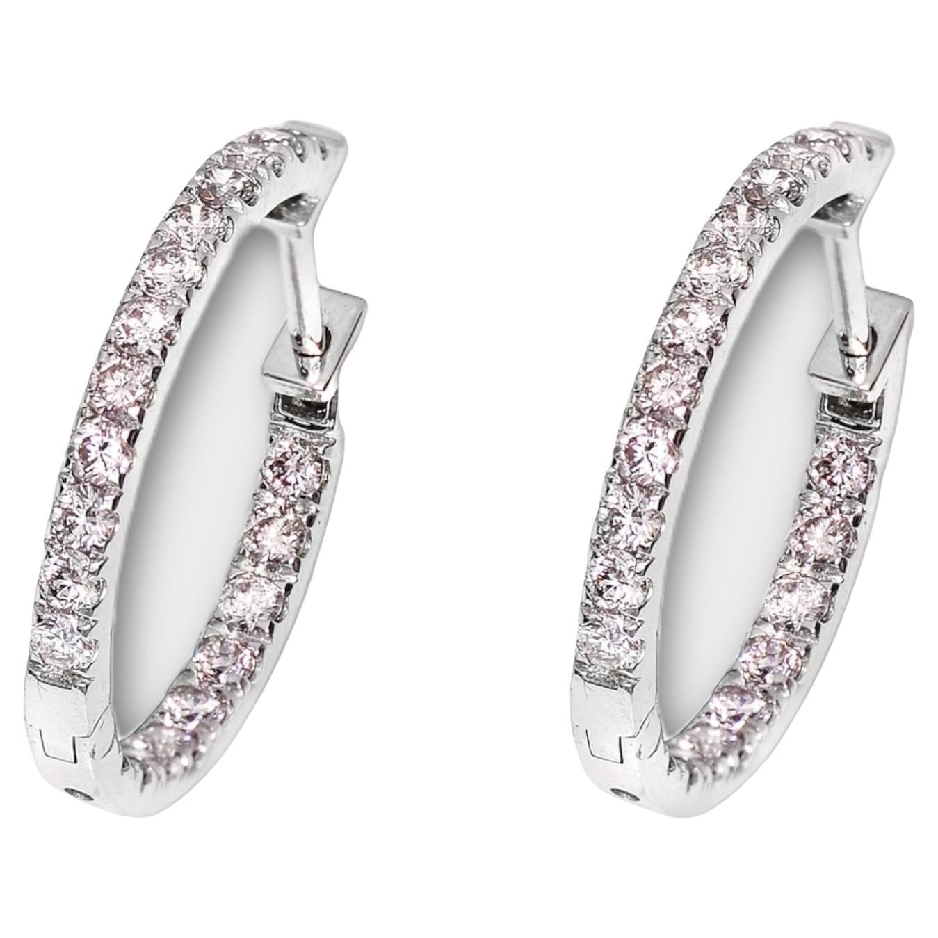 IGI 14K 0.98 ct Natural Pink Diamonds Hoop Earrings For Sale