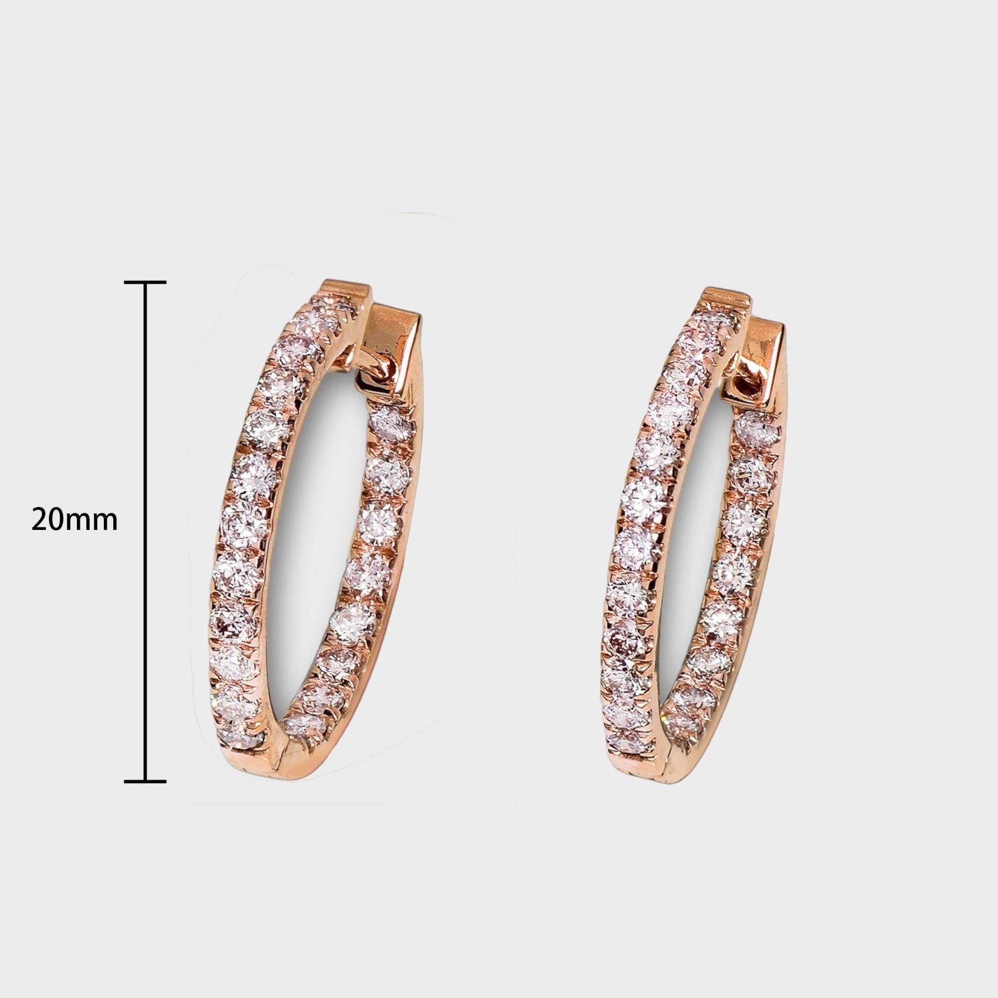 *IGI 14K 1.03 ct Natural Pink Diamonds Hoop Earrings*

Set with 42 pieces of round-shaped natural pink diamond weighing 1.03 carats, mounted in a 14K rose gold prongs setting design band.

Accompanied by IGI report no. 17J5429424, stating that the