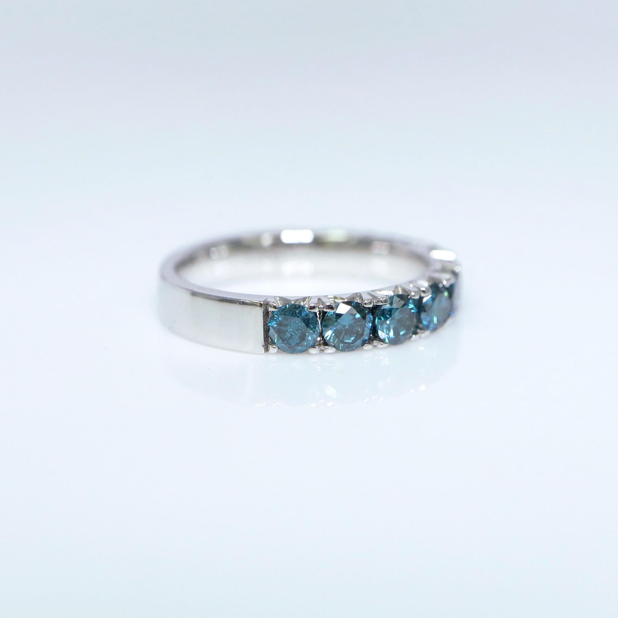 *NRP* IGI 14k 1.30 Ct Natural Blue Diamonds Eternity  Engagement Ring 5