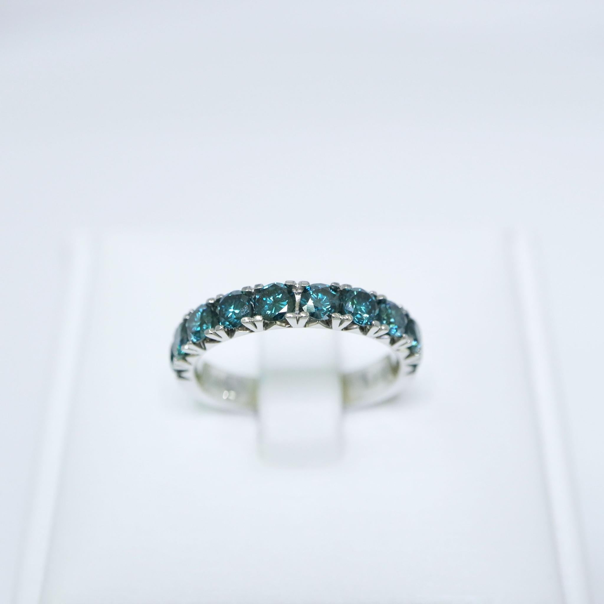 Round Cut *NRP* IGI 14k 1.30 Ct Natural Blue Diamonds Eternity  Engagement Ring