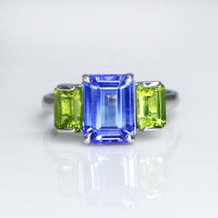 *NRP* IGI 14k 2.00 Ct Tanzanite&Peridots Antique Art Deco Style Engagement Ring