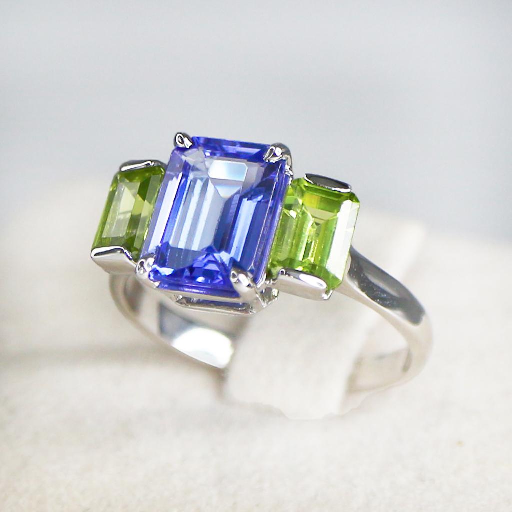 Women's or Men's *NRP* IGI 14k 2.00 Ct Tanzanite&Peridots Antique Art Deco Style Engagement Ring