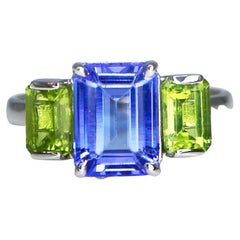 *NRP* IGI 14k 2.00 Ct Tanzanite&Peridots Antique Art Deco Style Engagement Ring