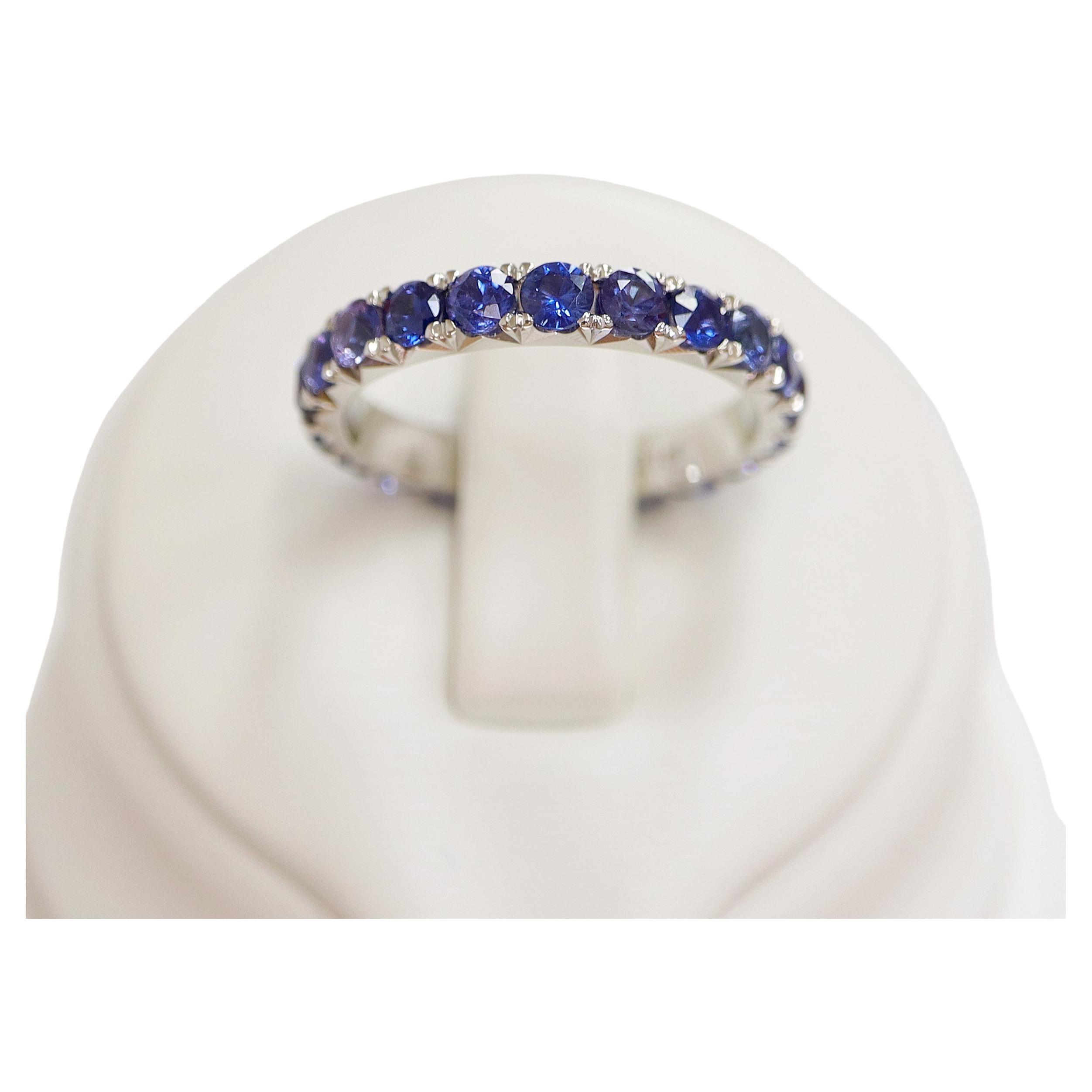 IGI 14k 2.23 Ct Intense Blue Sapphires Eternity Engagement Ring For