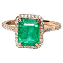"NRP* IGI 14K 2.39 Ct Natural Emerald Diamond Antique Art Deco Engagement Ring