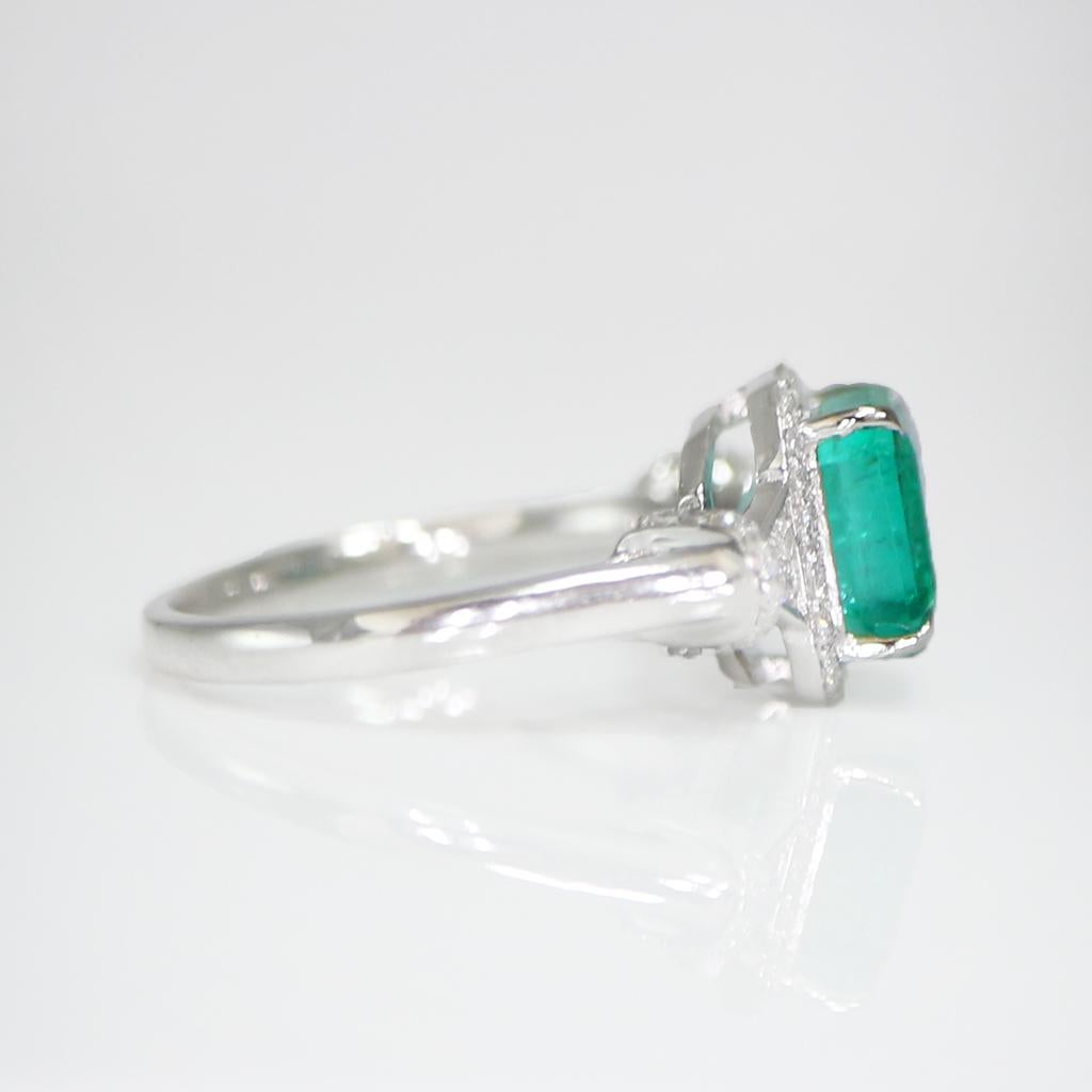 Antiker Art-Déco-Verlobungsring, NRP* IGI 14K 2,65 Karat natürlicher Smaragd Diamant (Smaragdschliff)