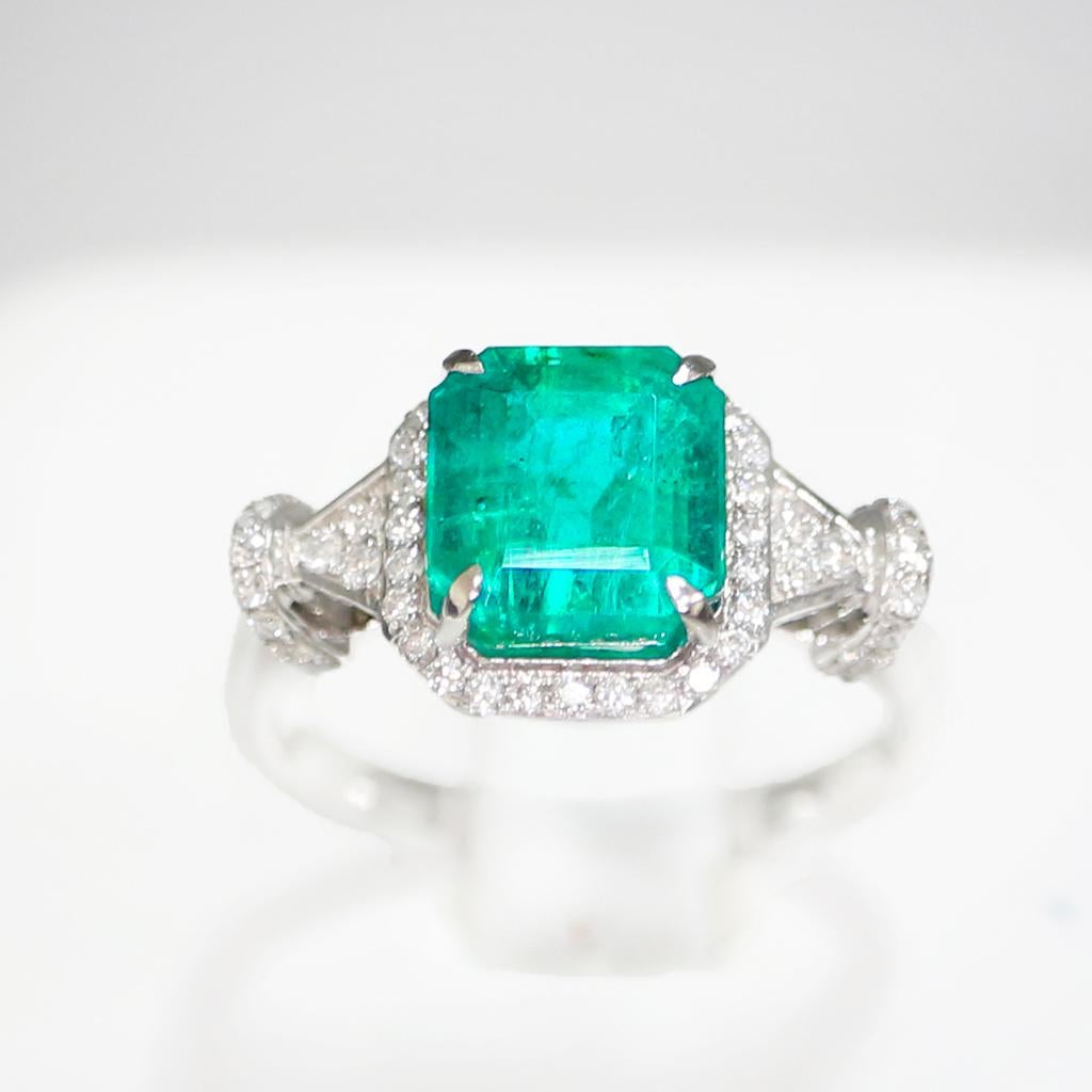 Antiker Art-Déco-Verlobungsring, NRP* IGI 14K 2,65 Karat natürlicher Smaragd Diamant im Zustand „Neu“ in Kaohsiung City, TW