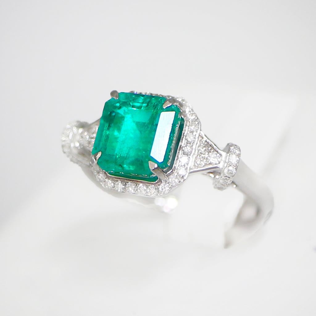 Antiker Art-Déco-Verlobungsring, NRP* IGI 14K 2,65 Karat natürlicher Smaragd Diamant Damen