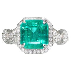 "NRP* IGI 14K 2.65ct Natural Emerald Diamond Antique Art Deco Engagement Ring